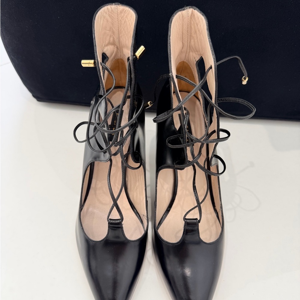 Escada Black Lace-Up Heels
